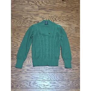 Faded Glory Women's Green V-Neck Long Sleeve Cable Knit Sweater, Size Medium